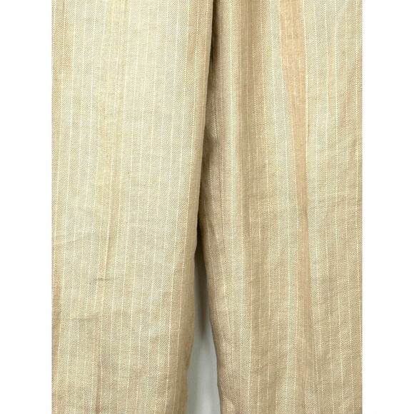 Lauren Ralph Lauren Womens Pleated Straight Leg Linen Pants Sz 8 Beige Stripe N4 - Picture 9 of 11